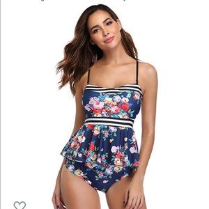 NWT Two Piece Retro Floral Print Bathing Suit
